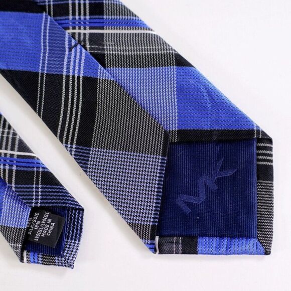 Michael Kors Blue Black Plaid Woven Silk Tie - Picture 6 of 7